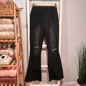 Boutique Distressed Bellbottom Black Jeans